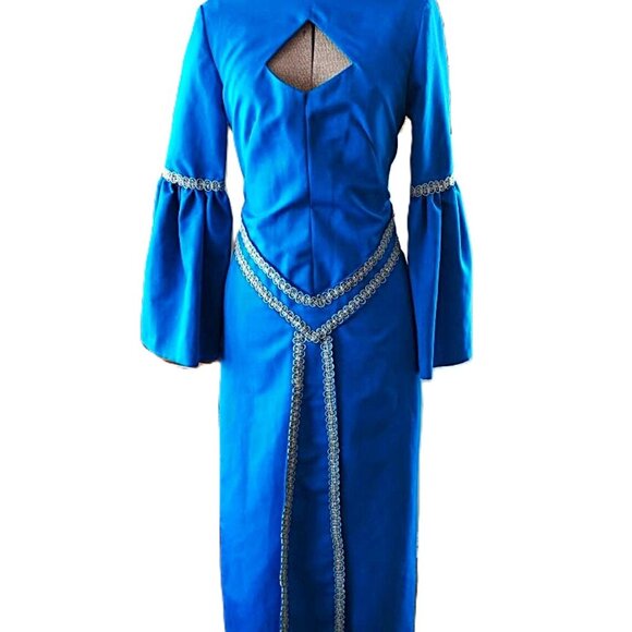 Vintage Blue Medieval Dress 60s Wedding Costume 35" Bust - Picture 2 of 11